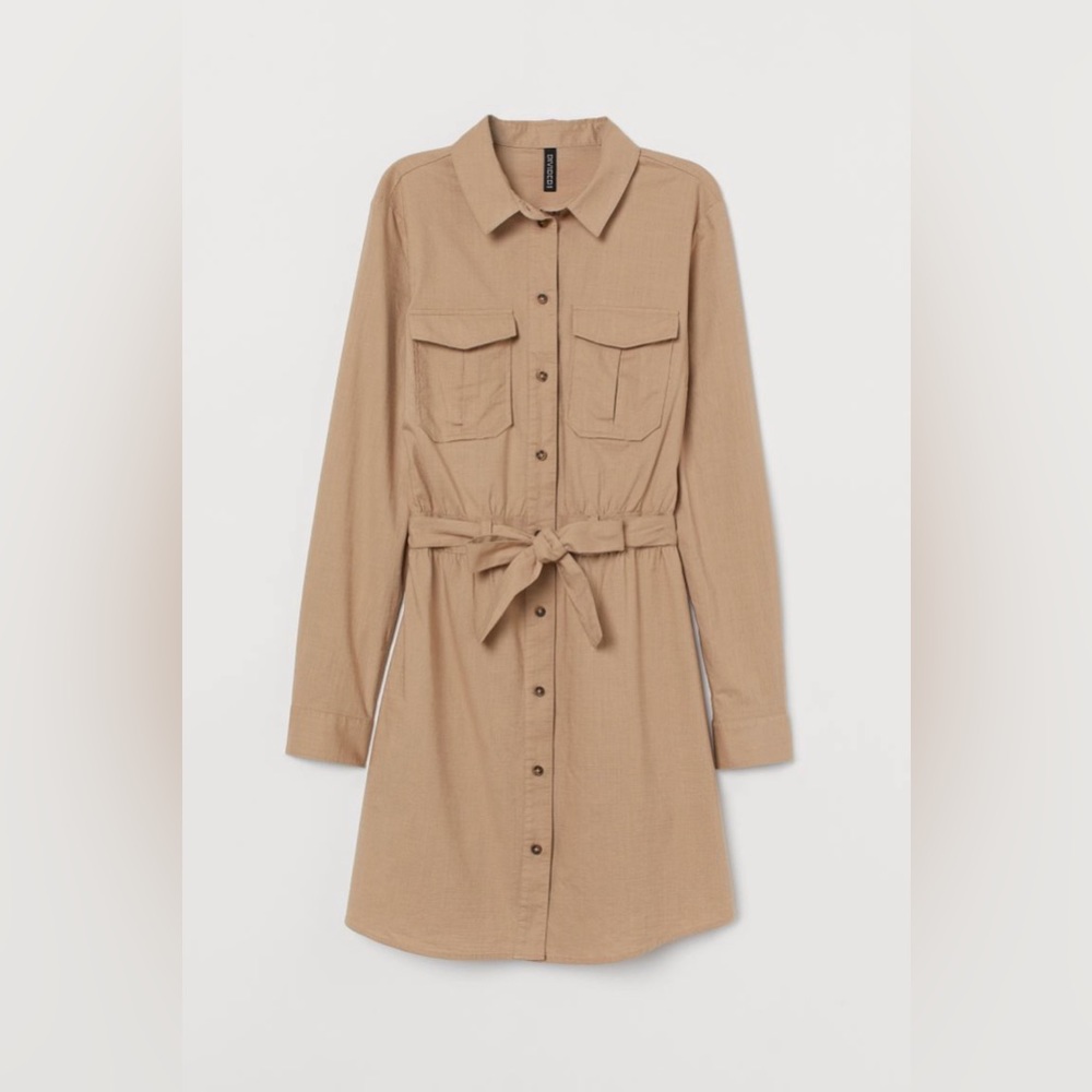 H&M light brown/taupe utility shirt dress with belt